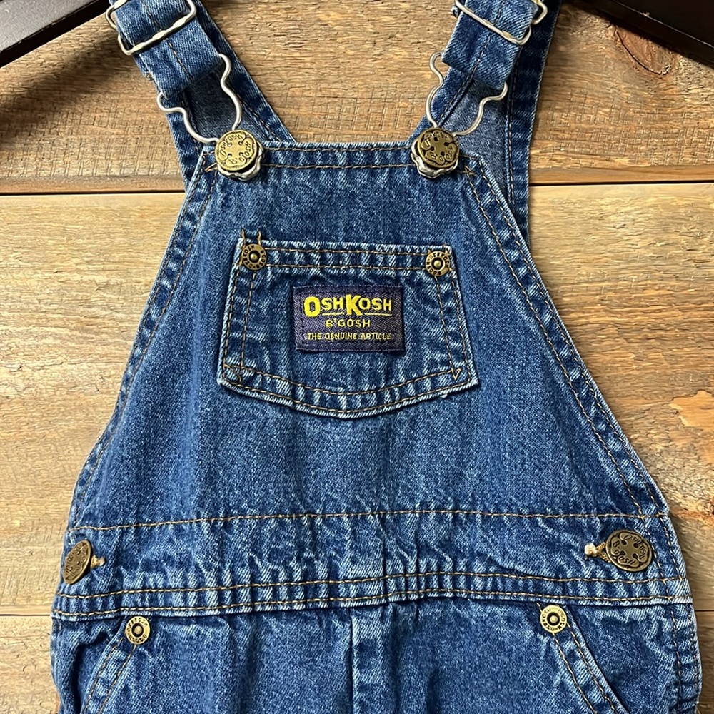 Vintage OshKosh B'gosh Blue Jean Cowboy Fringe Denim Overalls 24 Months USA - Picture 2 of 8